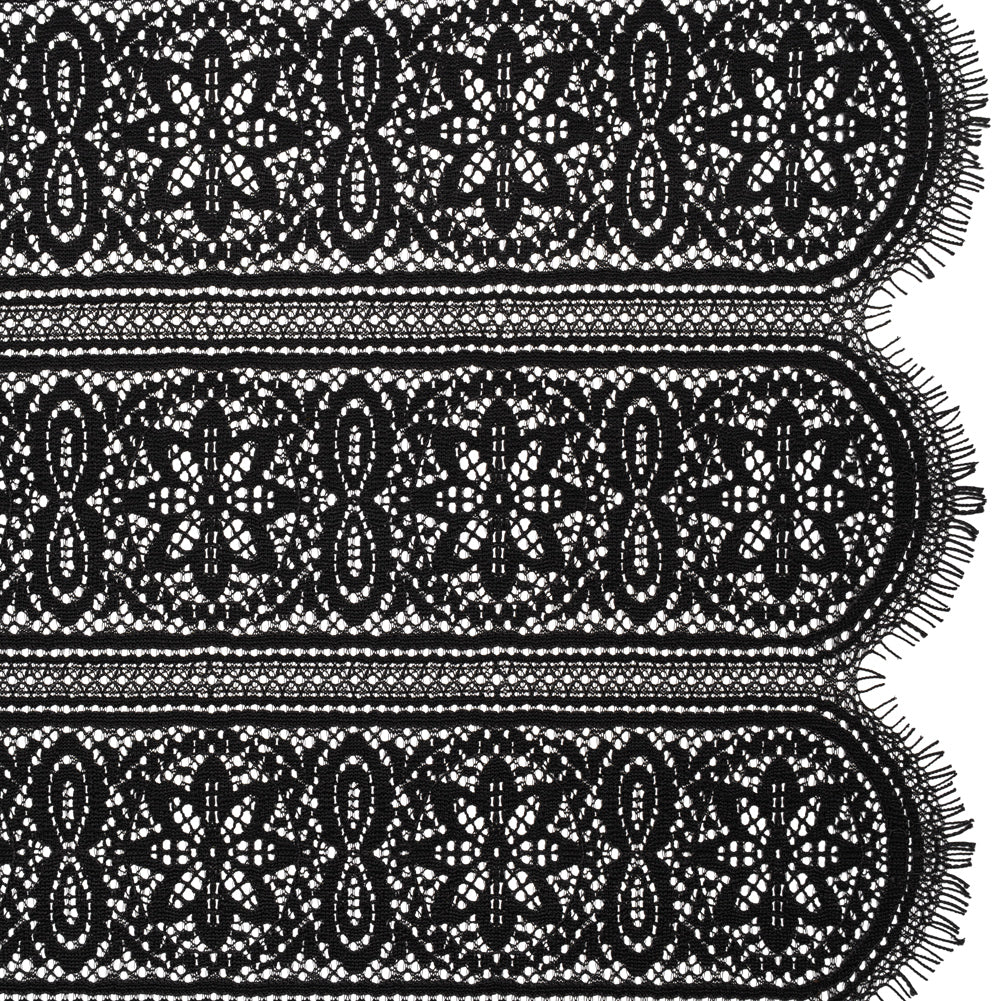 Re-Embroidered Lace with Finished Edges - Black Floral Medallion Stripes - Joann Fabrics