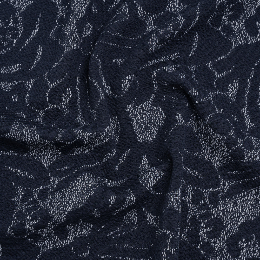 Puckered Polyester Jacquard Knit - Navy and Ivory Floral - Designer Deadstock - Joann Fabrics