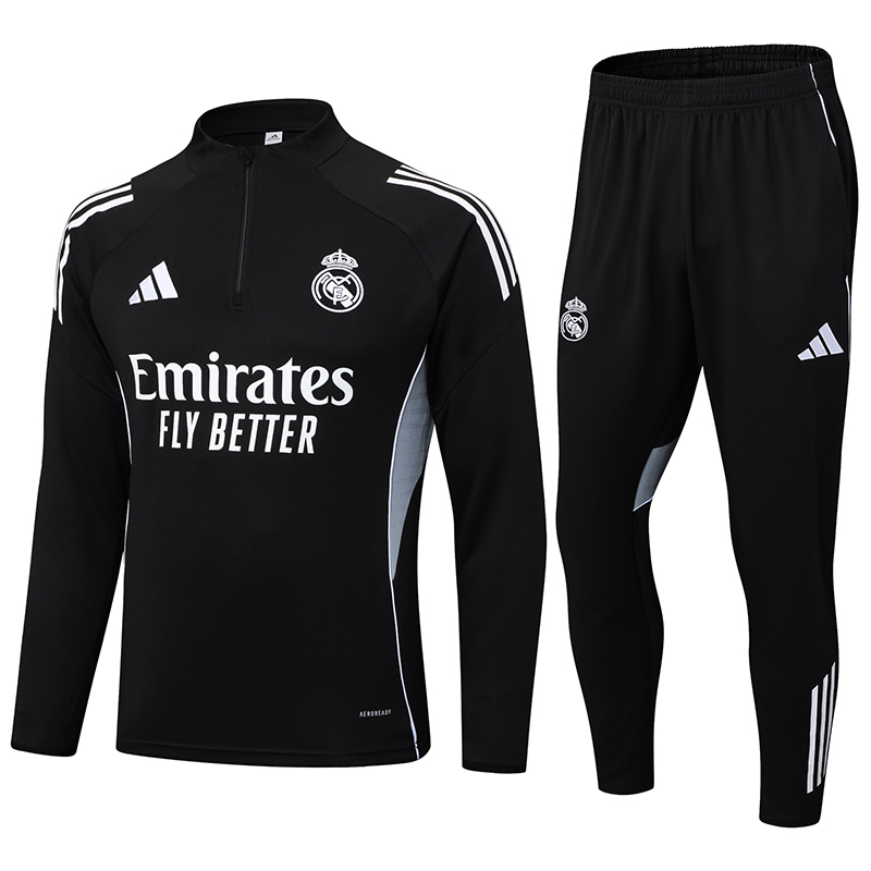 2025-2026 Real Madrid Black Half-Pull Training Suit Football Shirt 1:1 Thai Quality Set