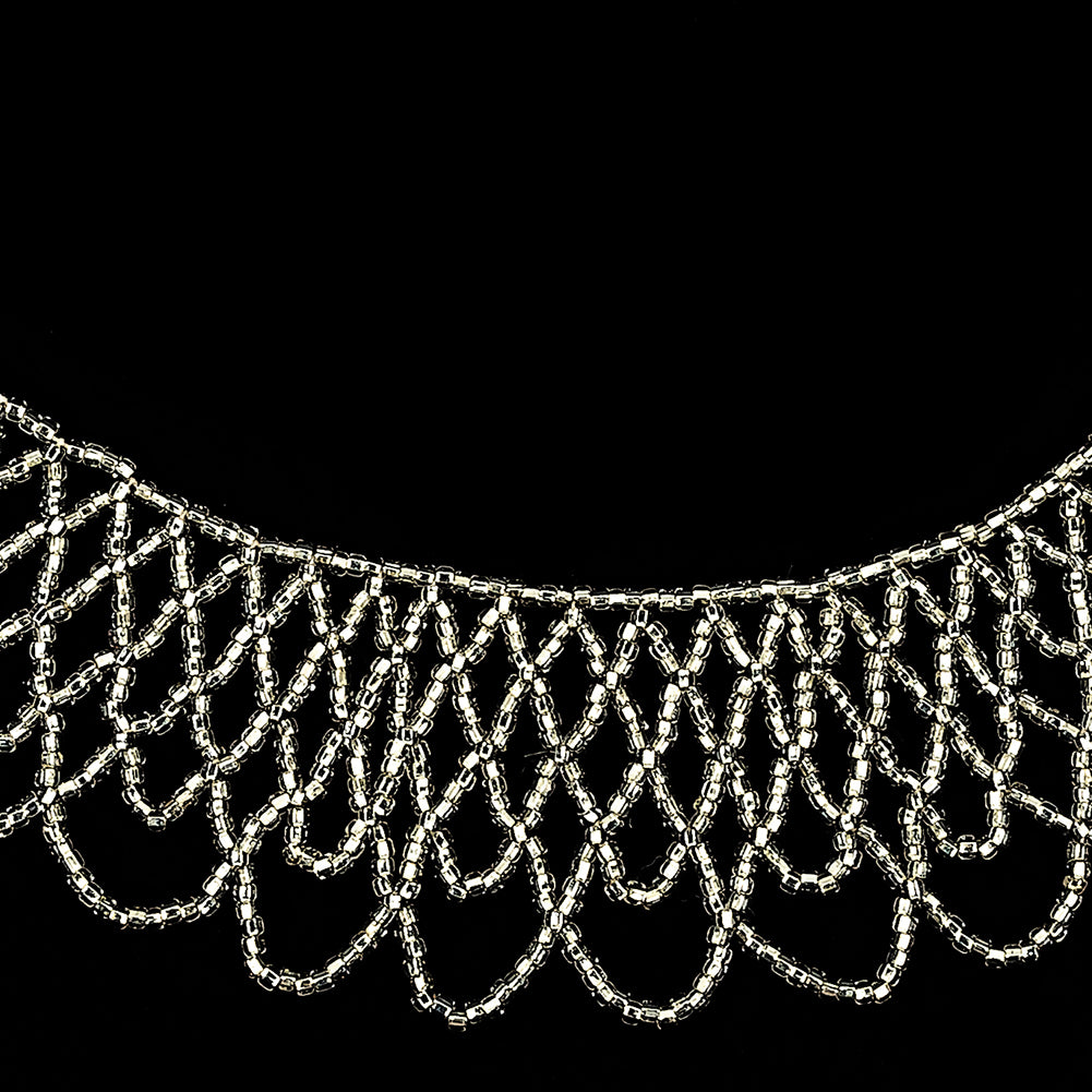 Vintage Silver-lined Beaded Abstract Neck Applique - 9.25