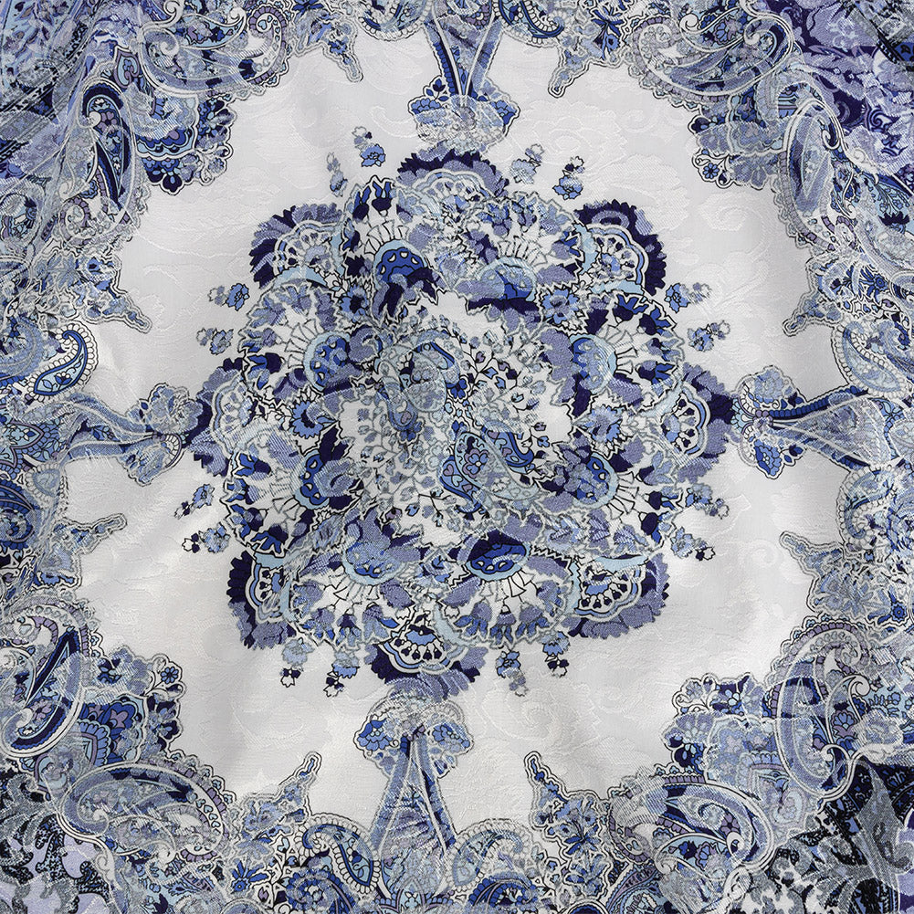Stretch Floral Jacquard Print - Navy and White Paisley Medallions - Mood Exclusive Divine Dream - Joann Fabrics