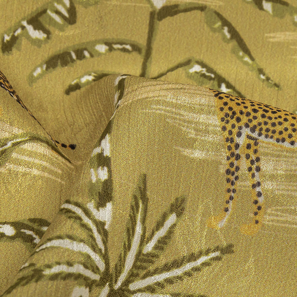 Crinkled Leafy Polyester Jacquard Print - Green Savannah Cats - Mood Exclusive Cerrado - Joann Fabrics