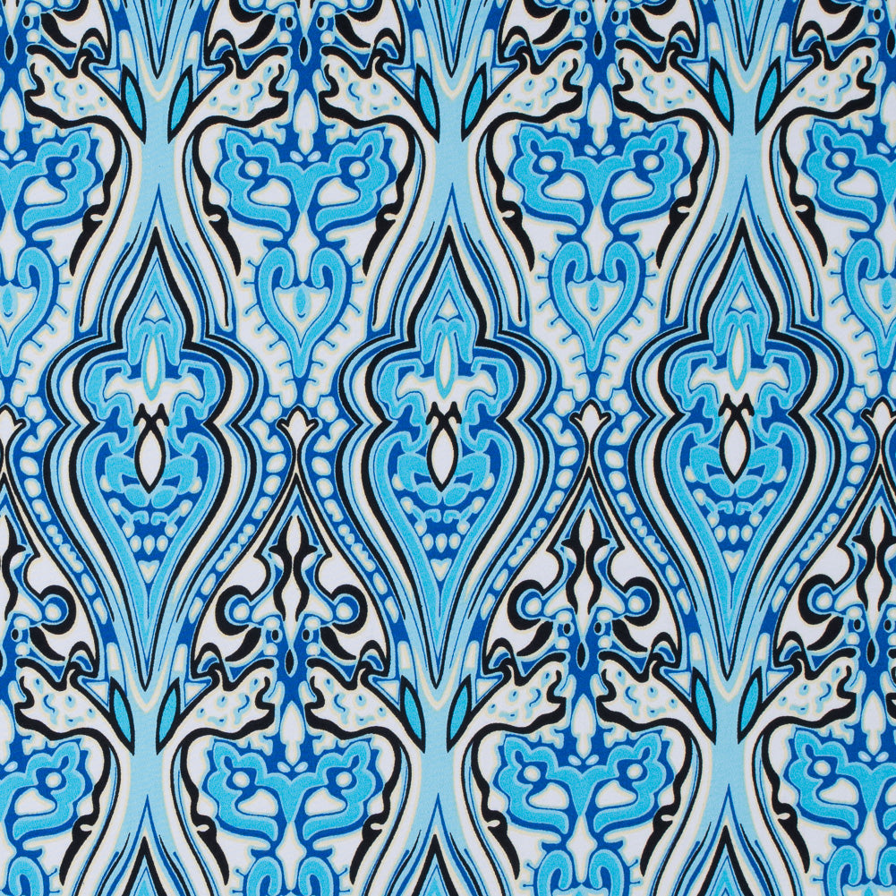Blue Atoll/Dazzling Blue/White Abstract Stretch Cotton Sateen - Joann Fabrics