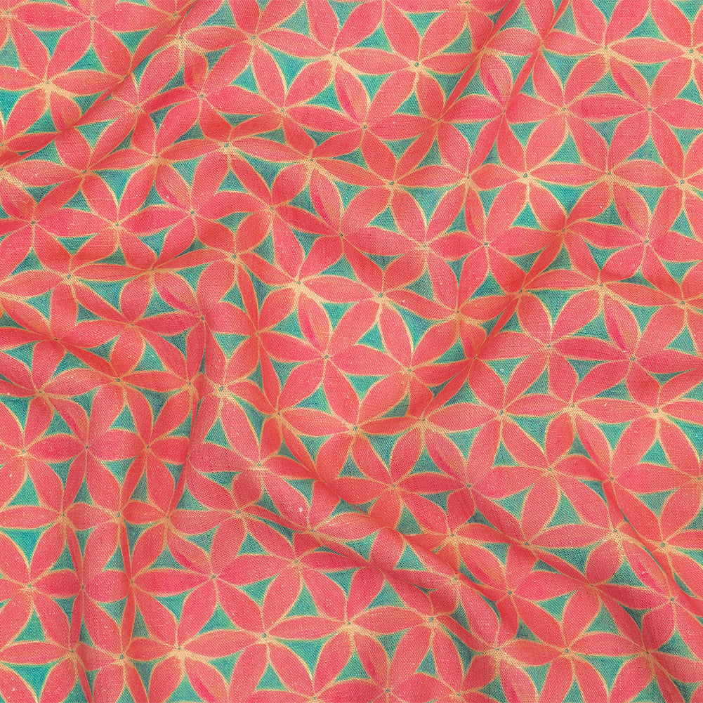 Viscose and Linen Woven Print - Hot Pink and Turquoise Geometric Floral - Mood Exclusive Homemade Hexagons - Joann Fabrics