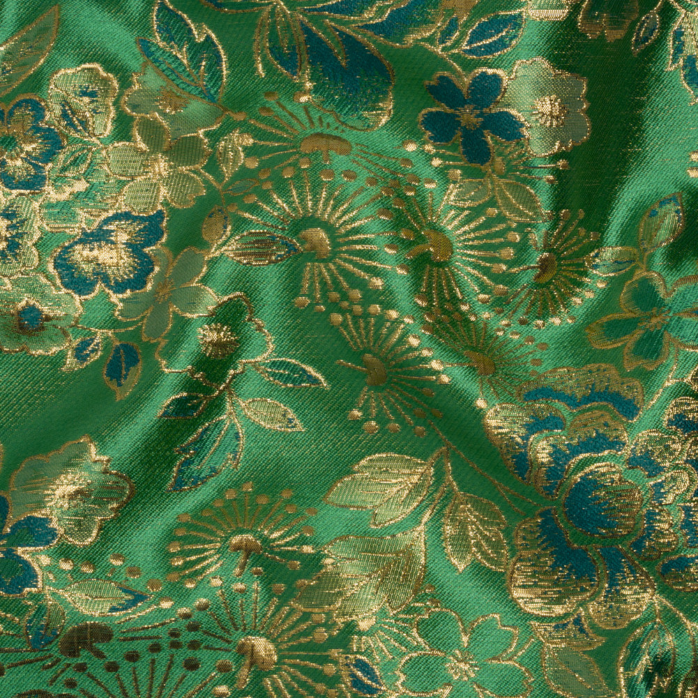 Metallic Brocade - Emerald Green, Teal and Gold Flower Garden - Joann Fabrics