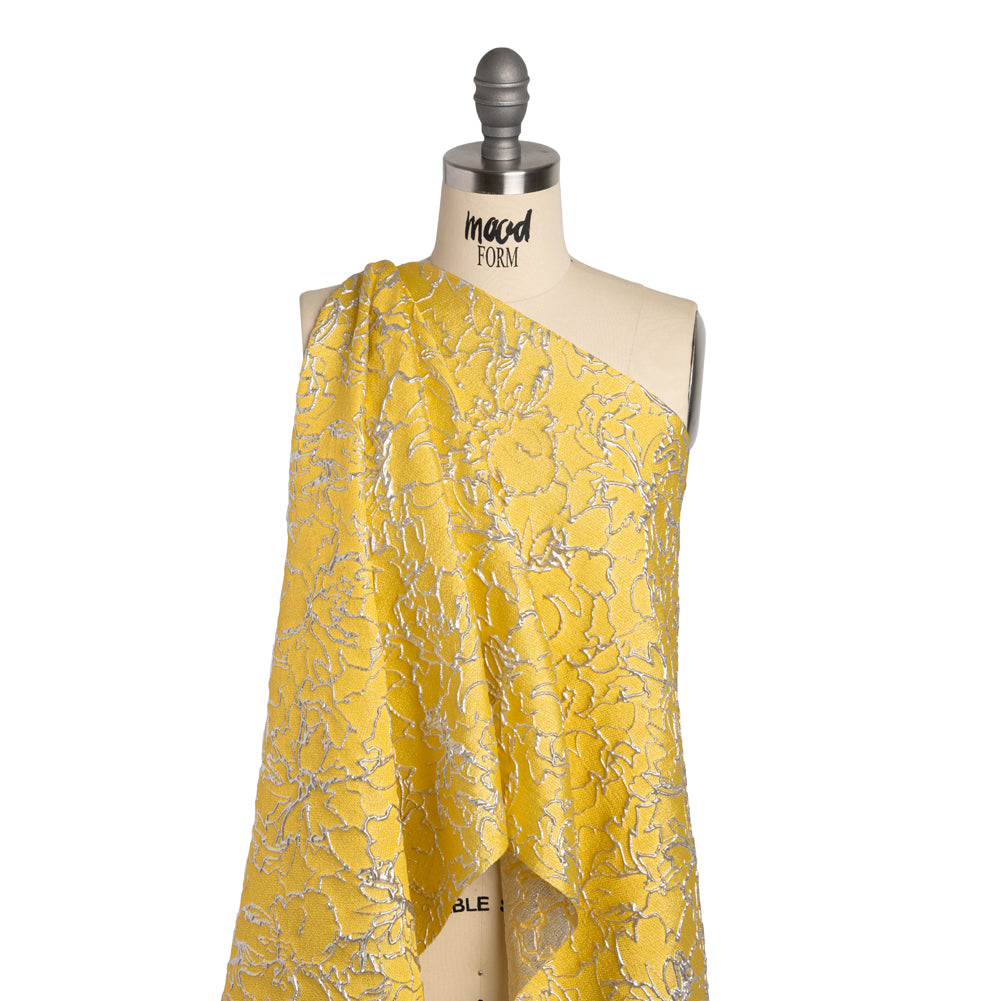 Metallic Luxury Brocade - Sunshine Yellow and Silver Floral Outlines - Joann Fabrics