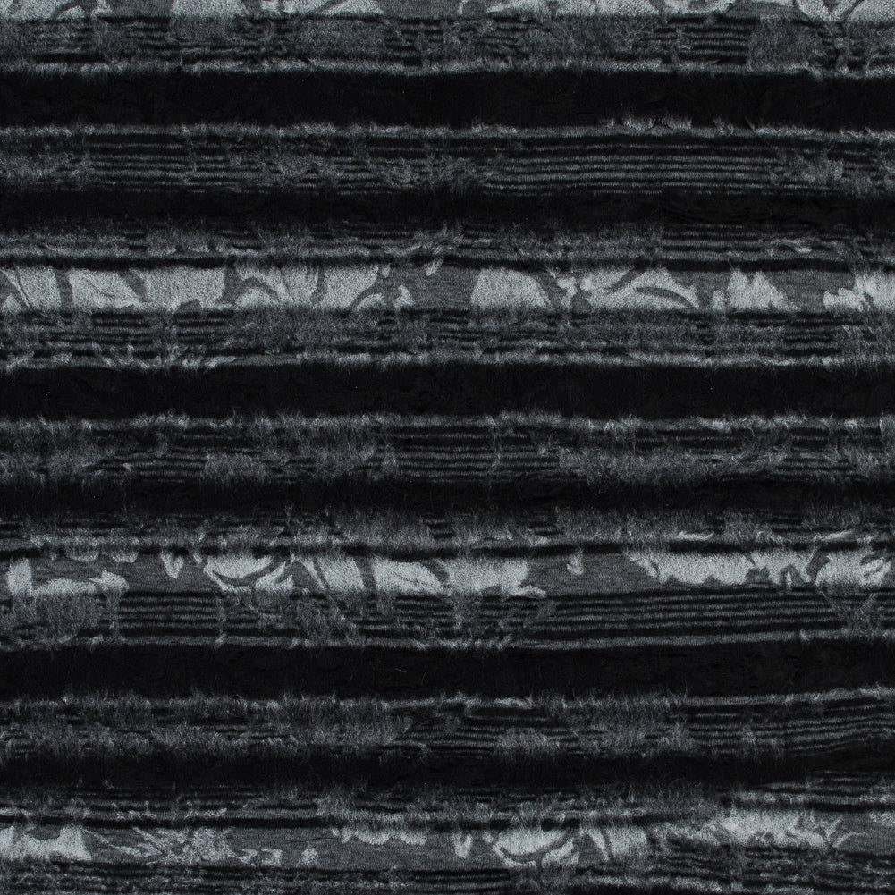 Bonded Wool Knit and Organza - Black Stripes and Floral - Designer Deadstock - Joann Fabrics