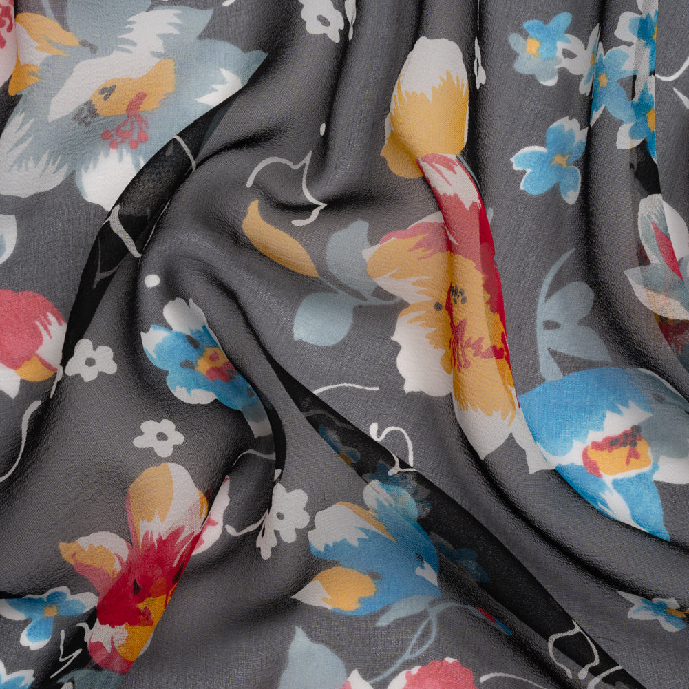 Black, Red and Blue Floral Silk Chiffon - Joann Fabrics