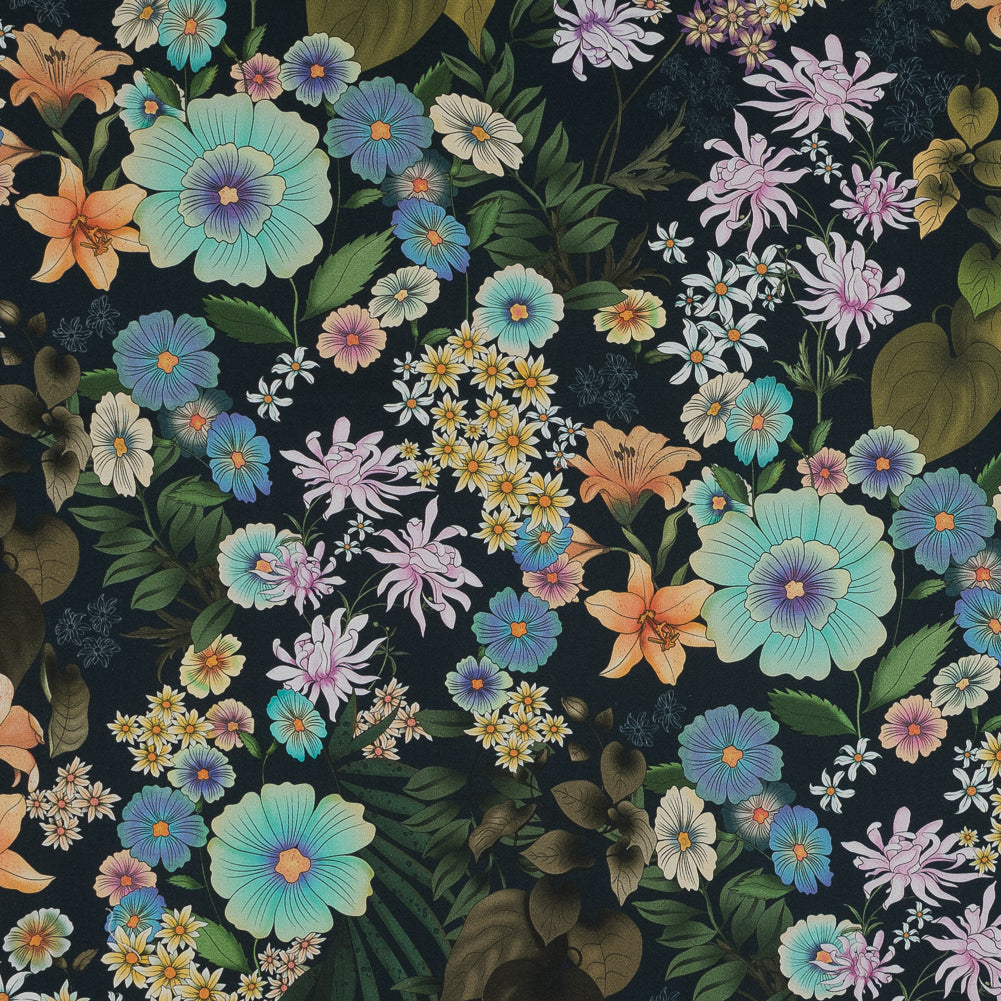 Stretch Cotton Sateen - Green and Blue Floral - Narcissus' Reflection Print - Mood Exclusive Gaia Collection - Joann Fabrics