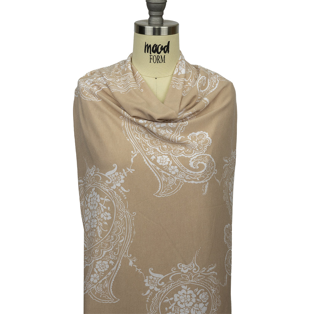 Beige and White Fancy Paisley Polyester and Rayon Jersey - Joann Fabrics