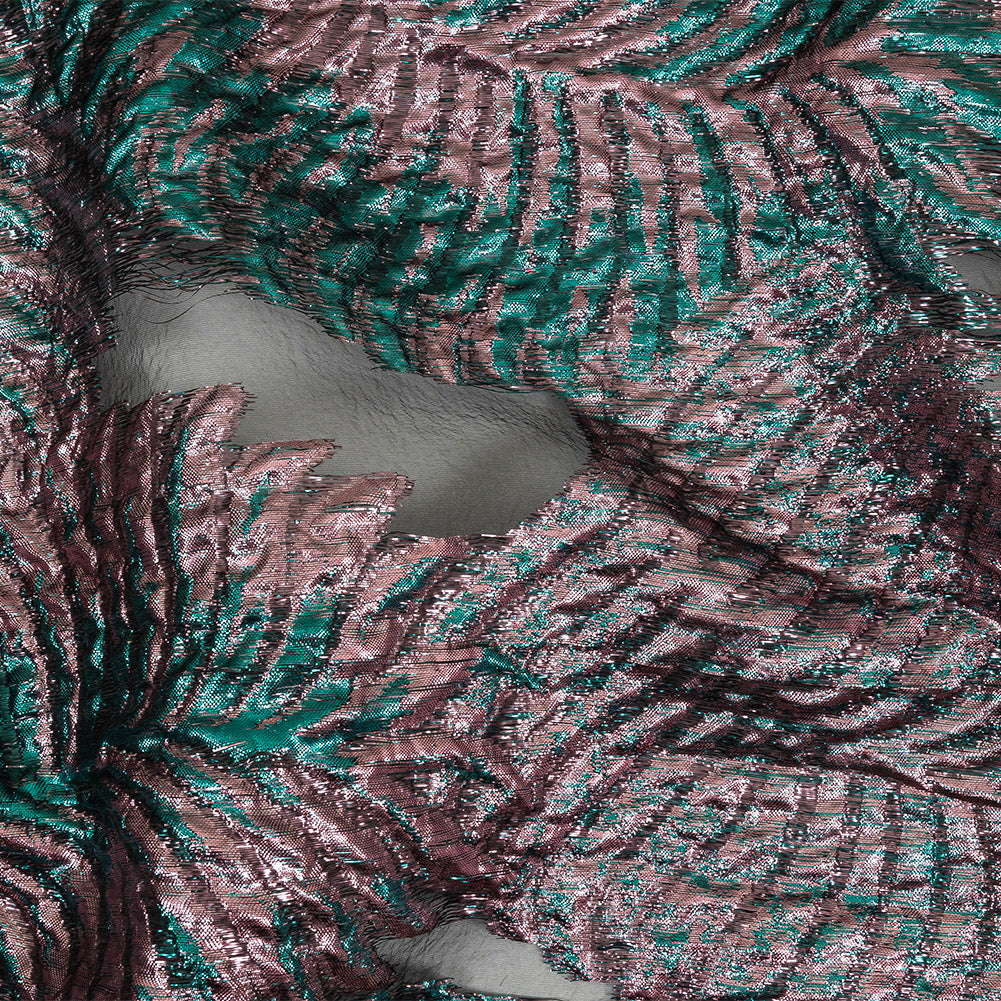 Metallic Teal and Baby Pink Leafy Luxury Burnout Brocade - Joann Fabrics