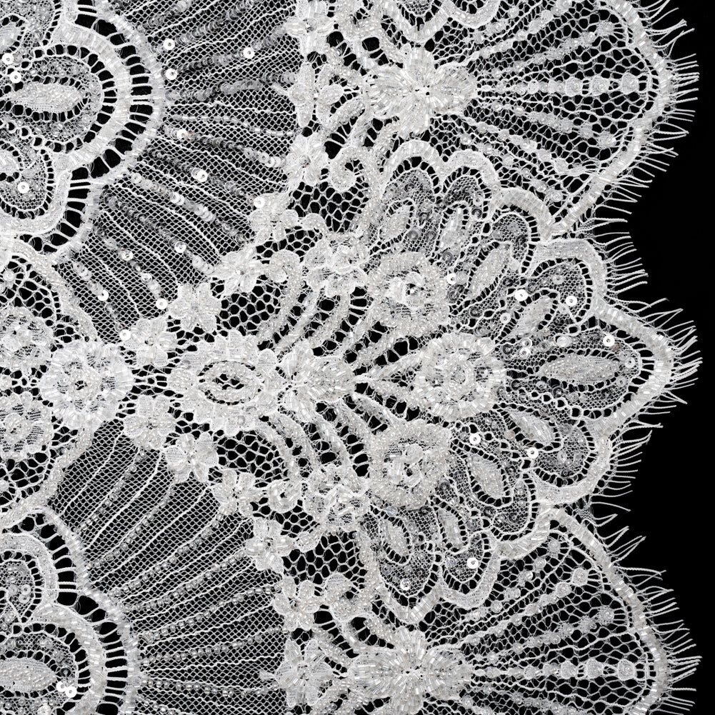 Chantilly Lace with Beads, Sequins, and Scalloped Finished Edges - White Floral - Joann Fabrics