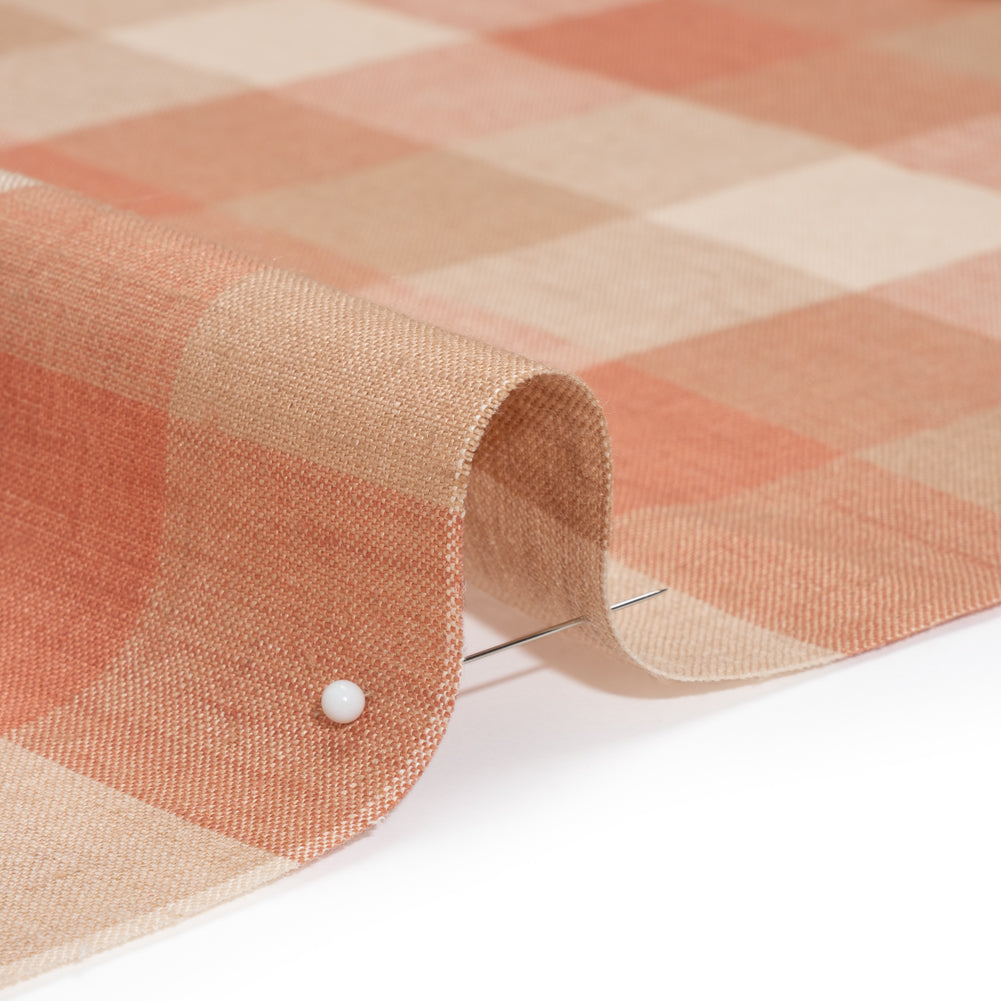 Medium Weight Linen Woven - Coral Pink, Beige and Cream Checkers - Joann Fabrics