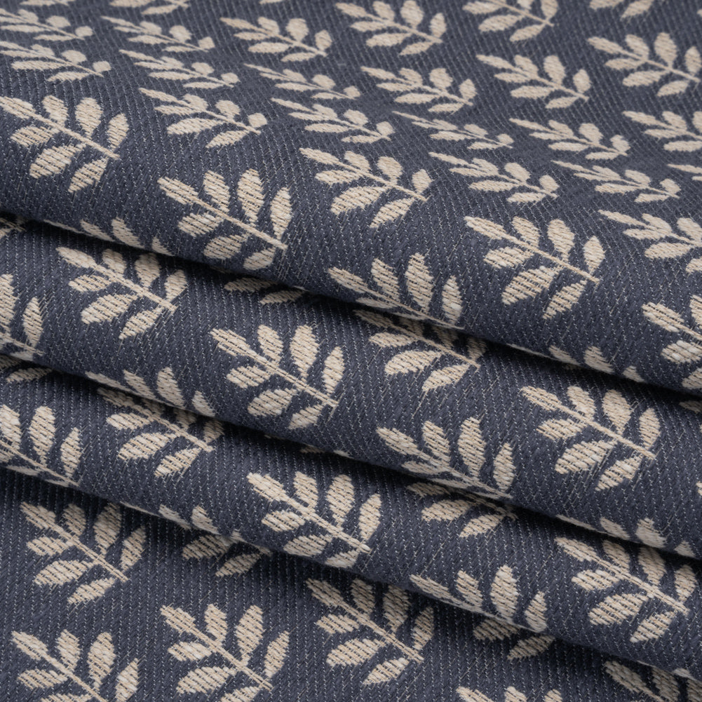 Polyester and Cotton Twill Jacquard - Indigo Lines of Leaves - British Imported - Joann Fabrics