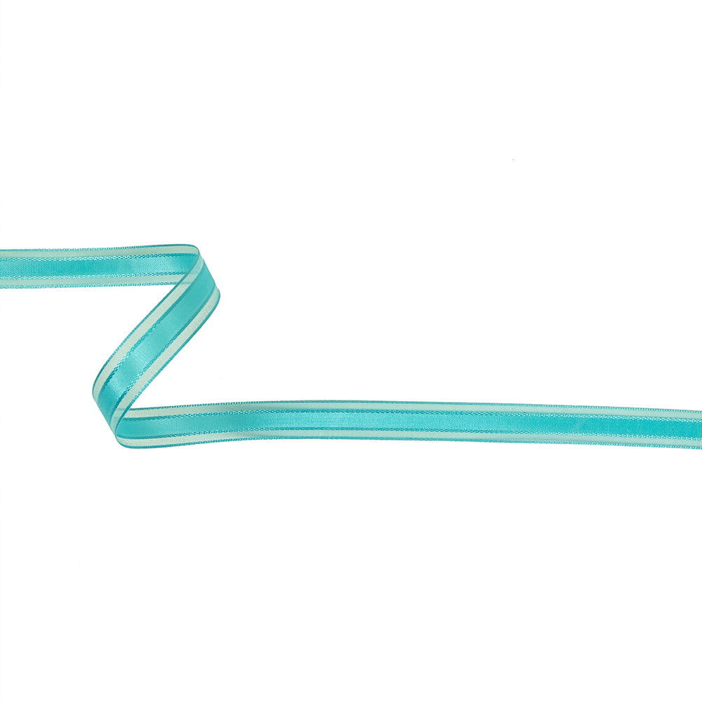 Turquoise Woven Ribbon with Sheer Organza Borders - 0.5