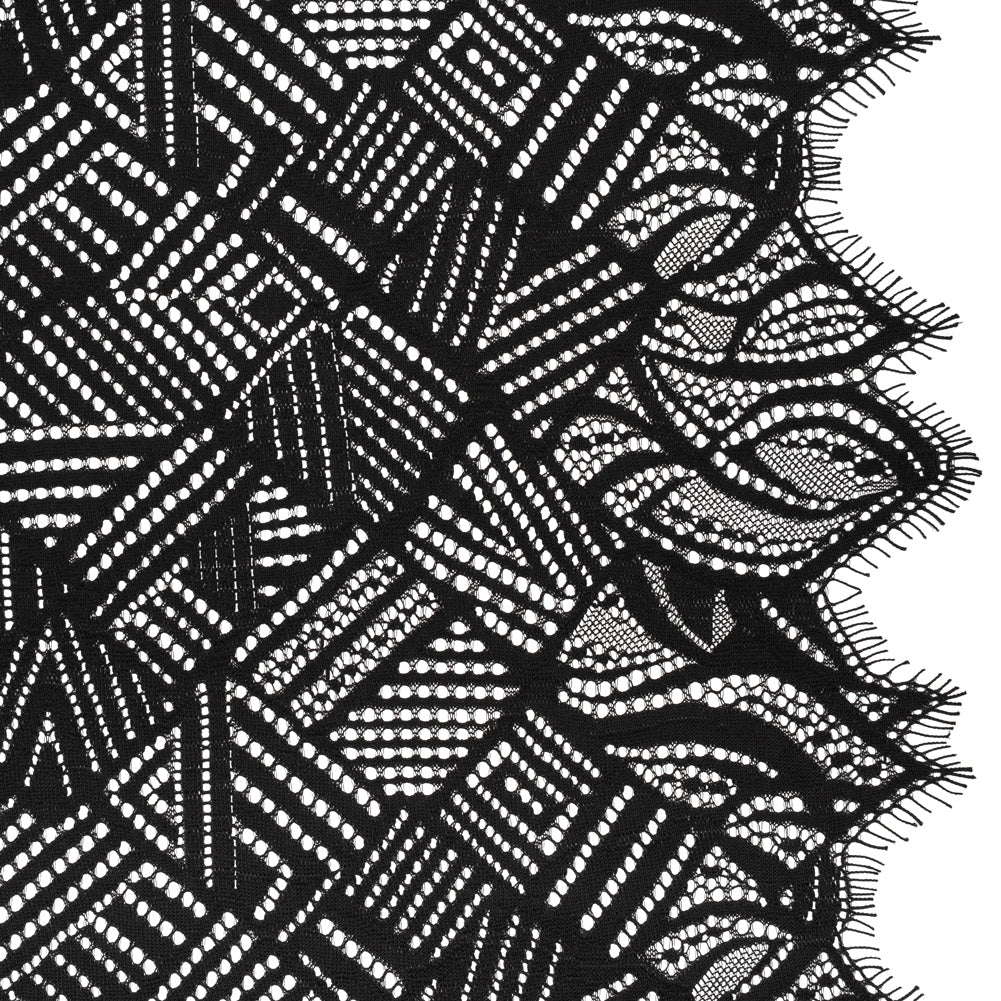 Raschel Lace with Organic Finished Edges - Black Geometry and Leaves - Joann Fabrics