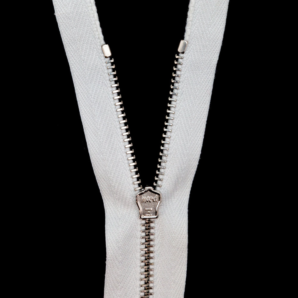 Mood Exclusive Italian White and Silver T3 Open End Metal Zipper - 27.5