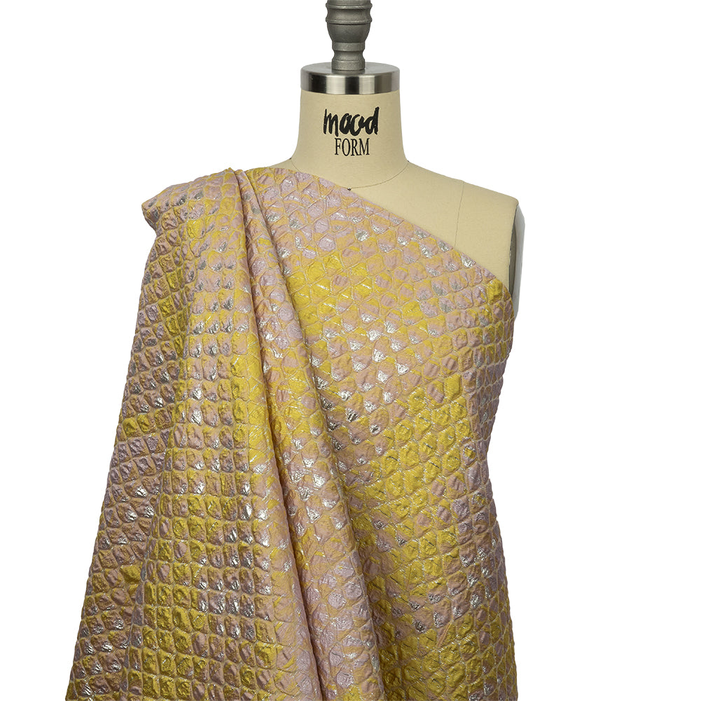 Metallic Yellow and Baby Pink Abstracted Scales Luxury Brocade - Joann Fabrics