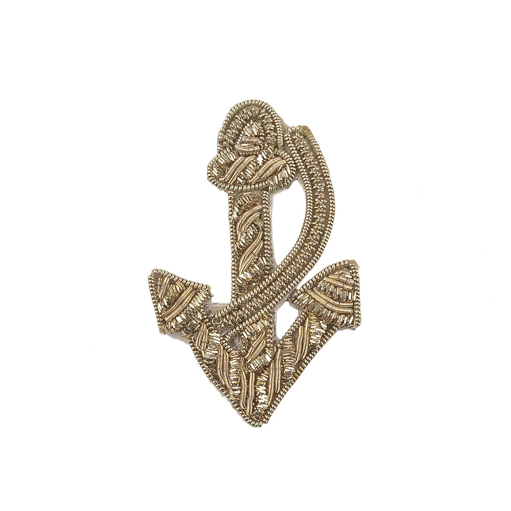 Vintage Silver Lurex Bullion Stitch Anchor Applique - 2.25