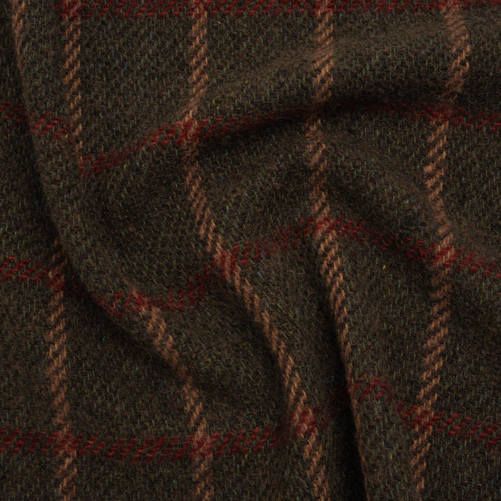 Wool Blend Tweedy Twill - Olive Brown, Tan and Red Plaid - Joann Fabrics