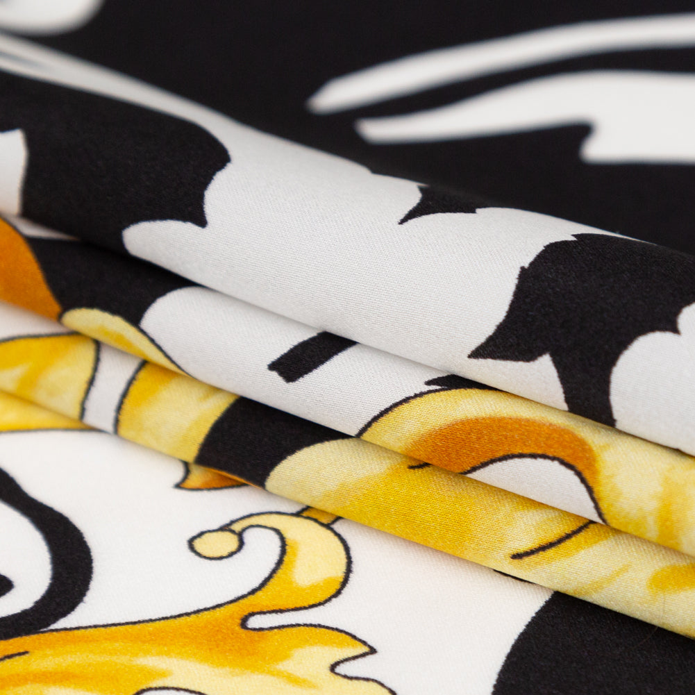 Mood Exclusive Italian Black, White and Gold Ornate Zebra Digitally Printed Silk Charmeuse - Joann Fabrics