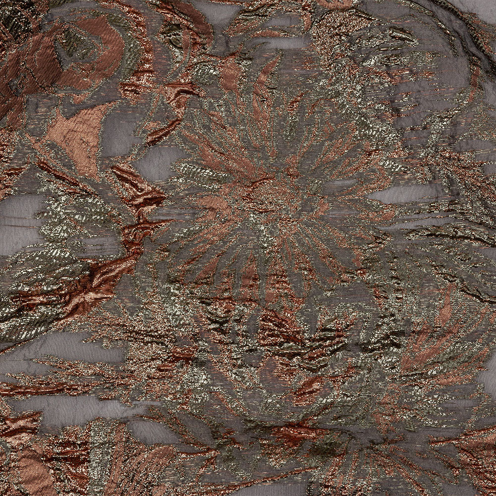 Metallic Coral, Gold and Gray Flashy Flowers Luxury Burnout Brocade - Joann Fabrics