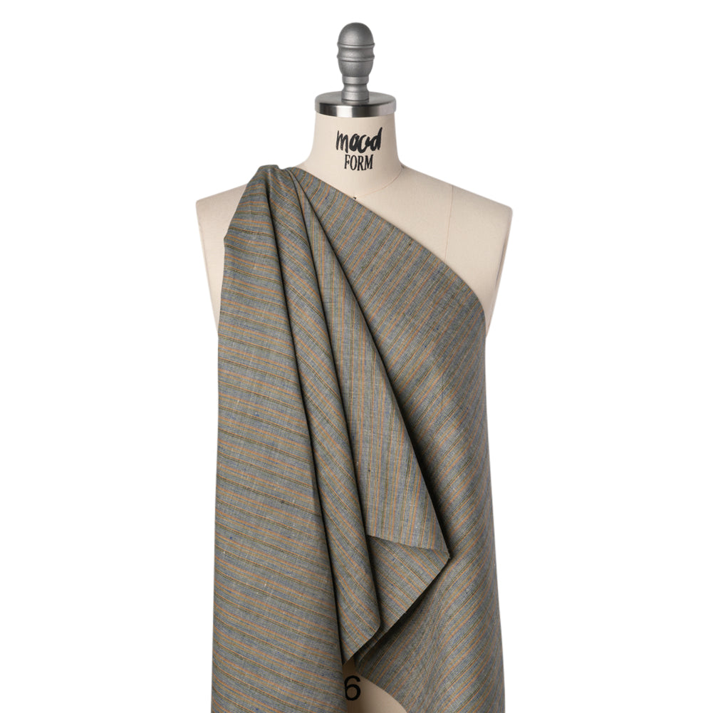 Medium Weight Linen Woven - Blue, Orange and Olive Stripes - Joann Fabrics