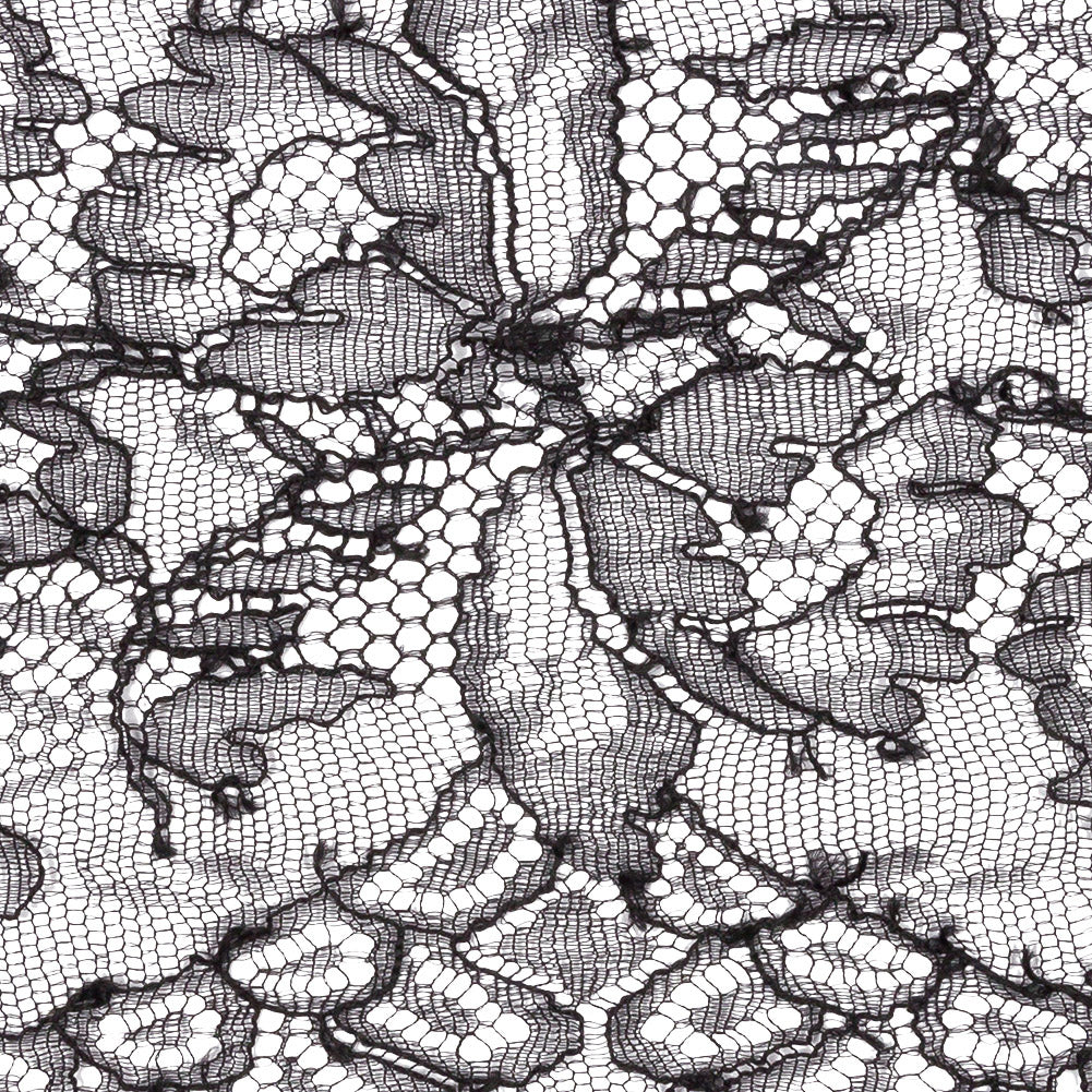 Black Flowers and Scallops Re-Embroidered Lace Trim with Eyelash Fringe - 8