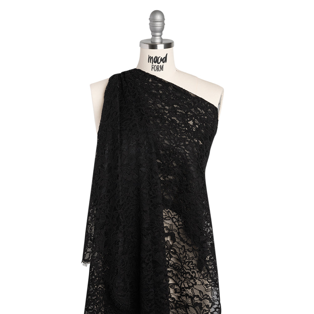 Corded Raschel Lace Panel with Finished Edges - Black Classic Florals - Joann Fabrics
