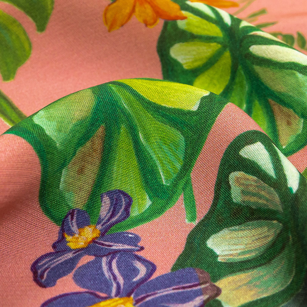 Sustainable Viscose Woven Print - Pink and Green Leaves and Flowers - Mood Exclusive Lily Pad Paradise - Joann Fabrics