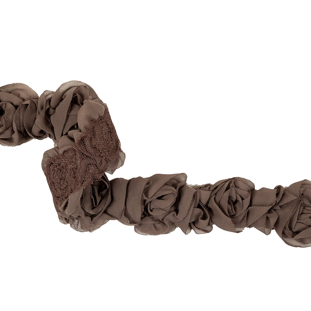 Gray Brown Chiffon Roses on Mesh Trim - 2