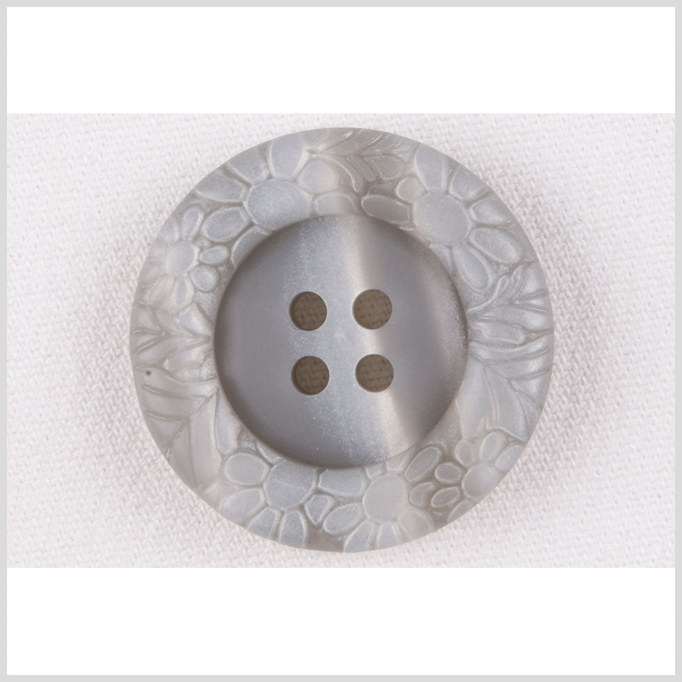 Plastic 4-Hole Button - 32L/20mm - Light Gray Streaked Floral Embossed Rim - Joann Fabrics