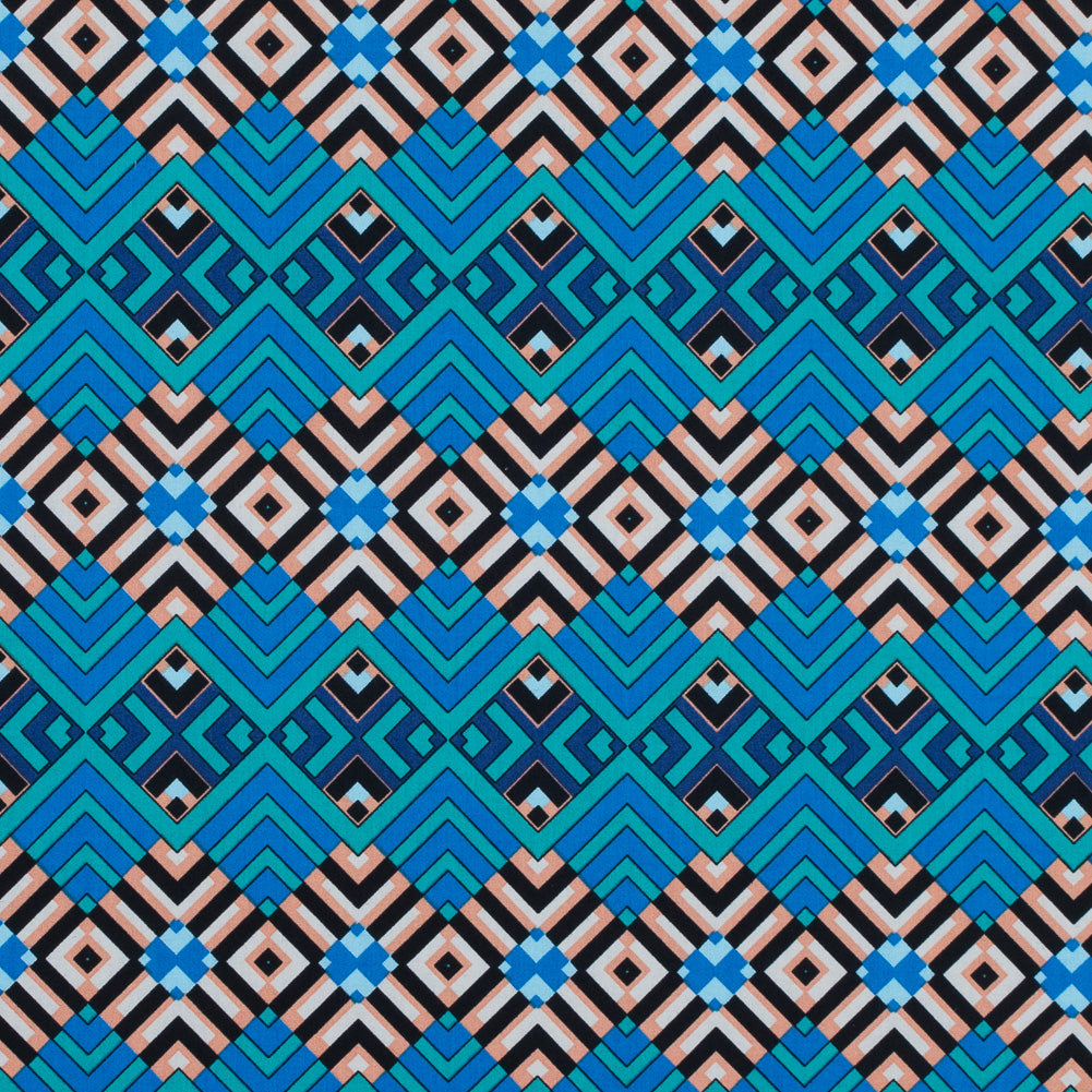 Campanula Blue and Shell Coral Geometric Cotton Poplin - Joann Fabrics