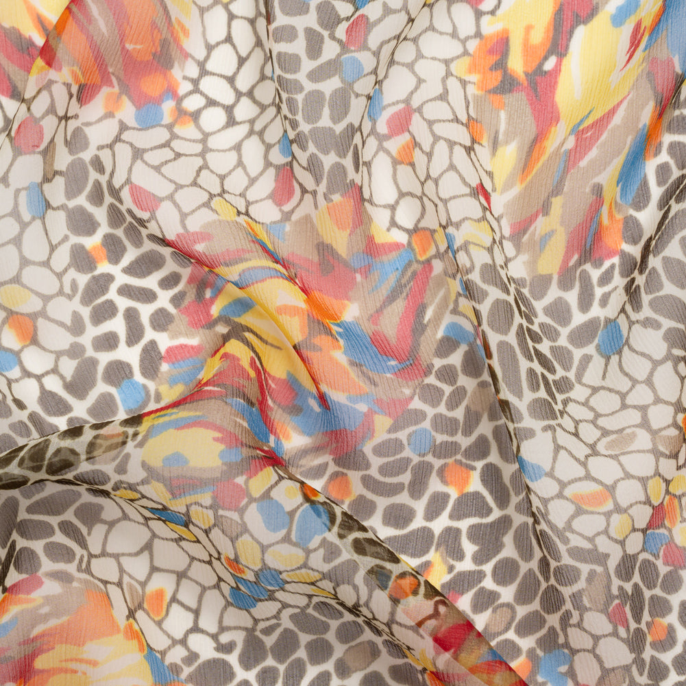 Brown, Yellow and Blue Abstract Crinkled Silk Chiffon - Joann Fabrics