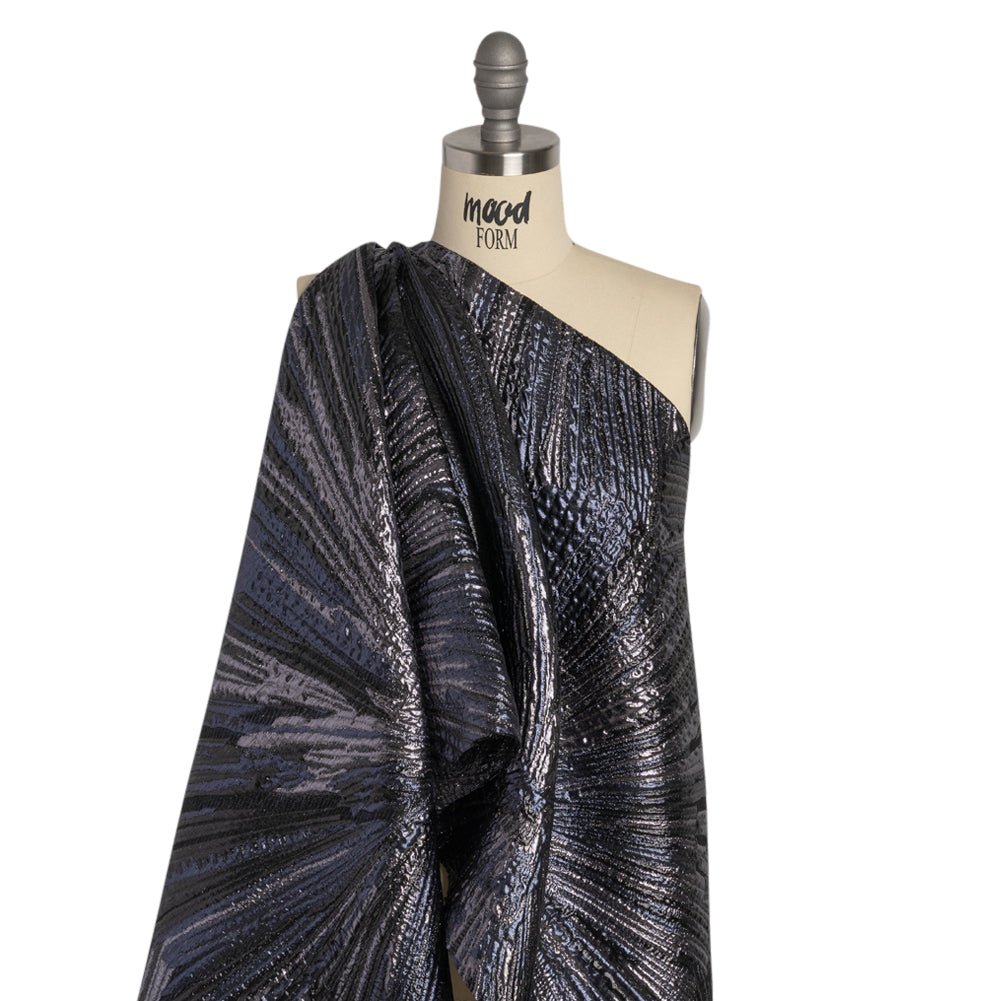 Metallic Gunmetal, Black and Navy Radiating Lines Luxury Brocade - Joann Fabrics
