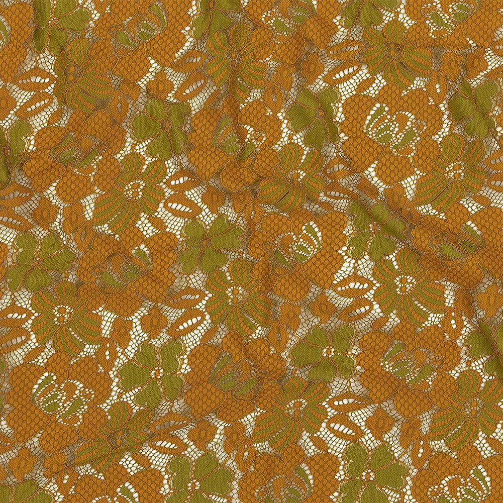 Re-Embroidered Lace - Mustard and Lime Two-Tone Floral - Joann Fabrics