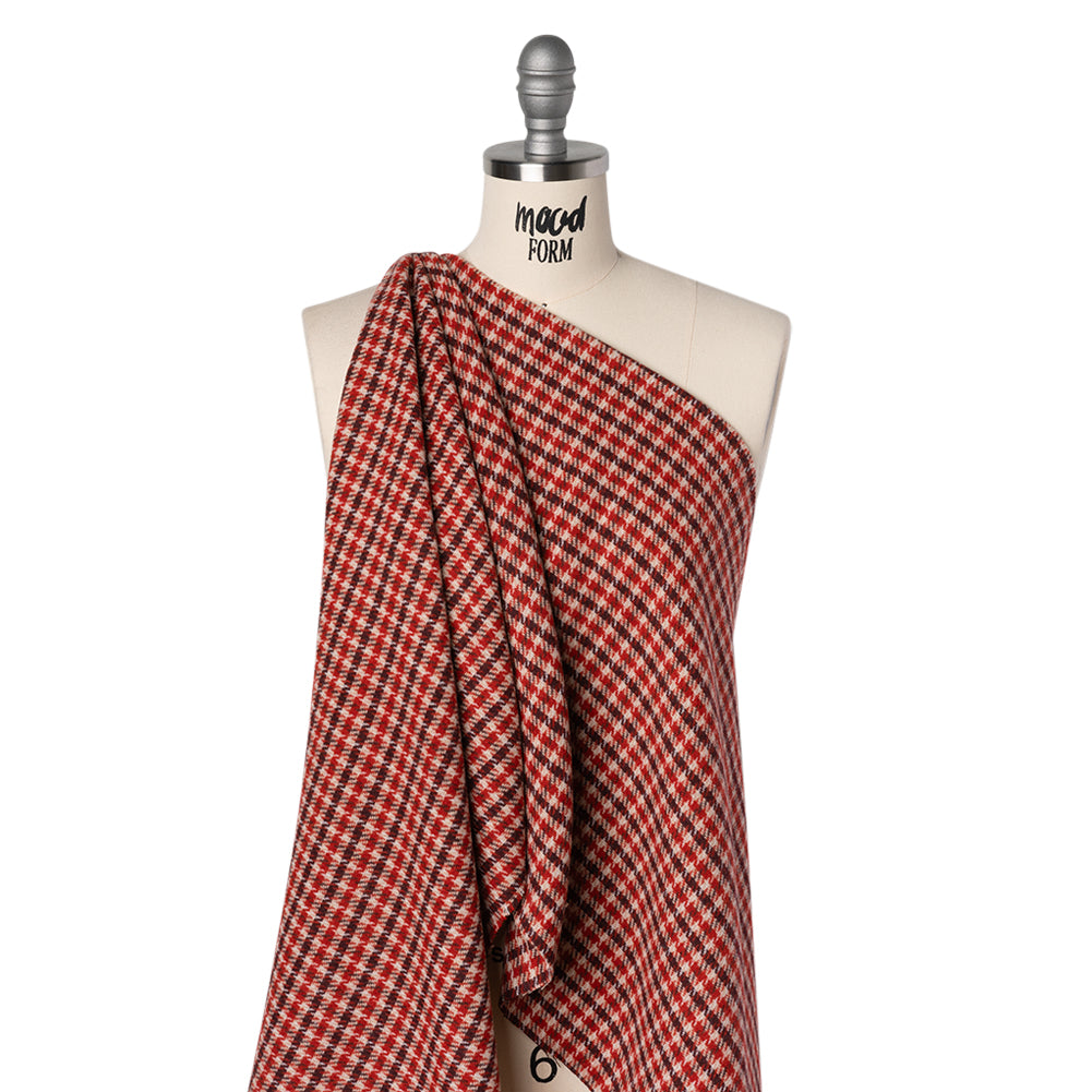 Wool Blend Tweedy Twill - Red, Burgundy and Ivory Houndstooth Plaid - Joann Fabrics
