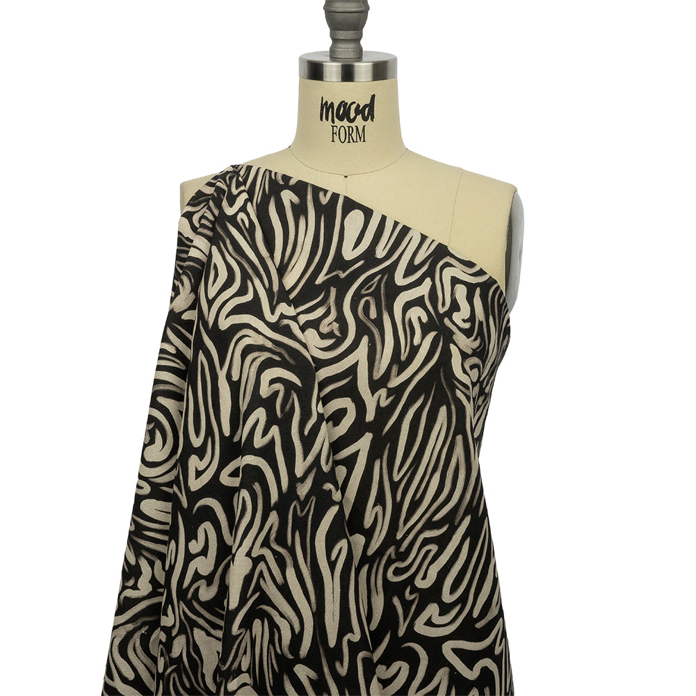Linen and Rayon Woven - Black and White Abstract Lines - Gallery Tour Print - Mood Exclusive Metro Collection - Joann Fabrics