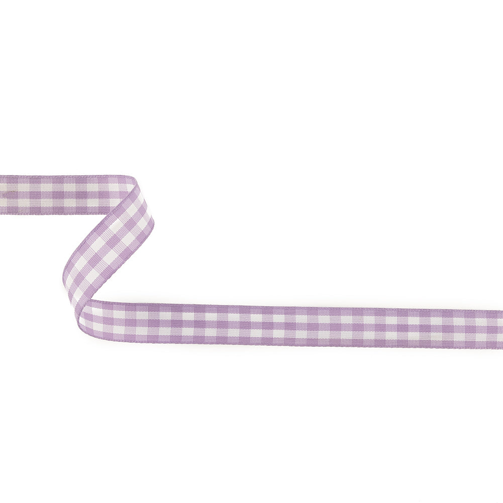 Lilac and Bright White Gingham Woven Ribbon - 0.625