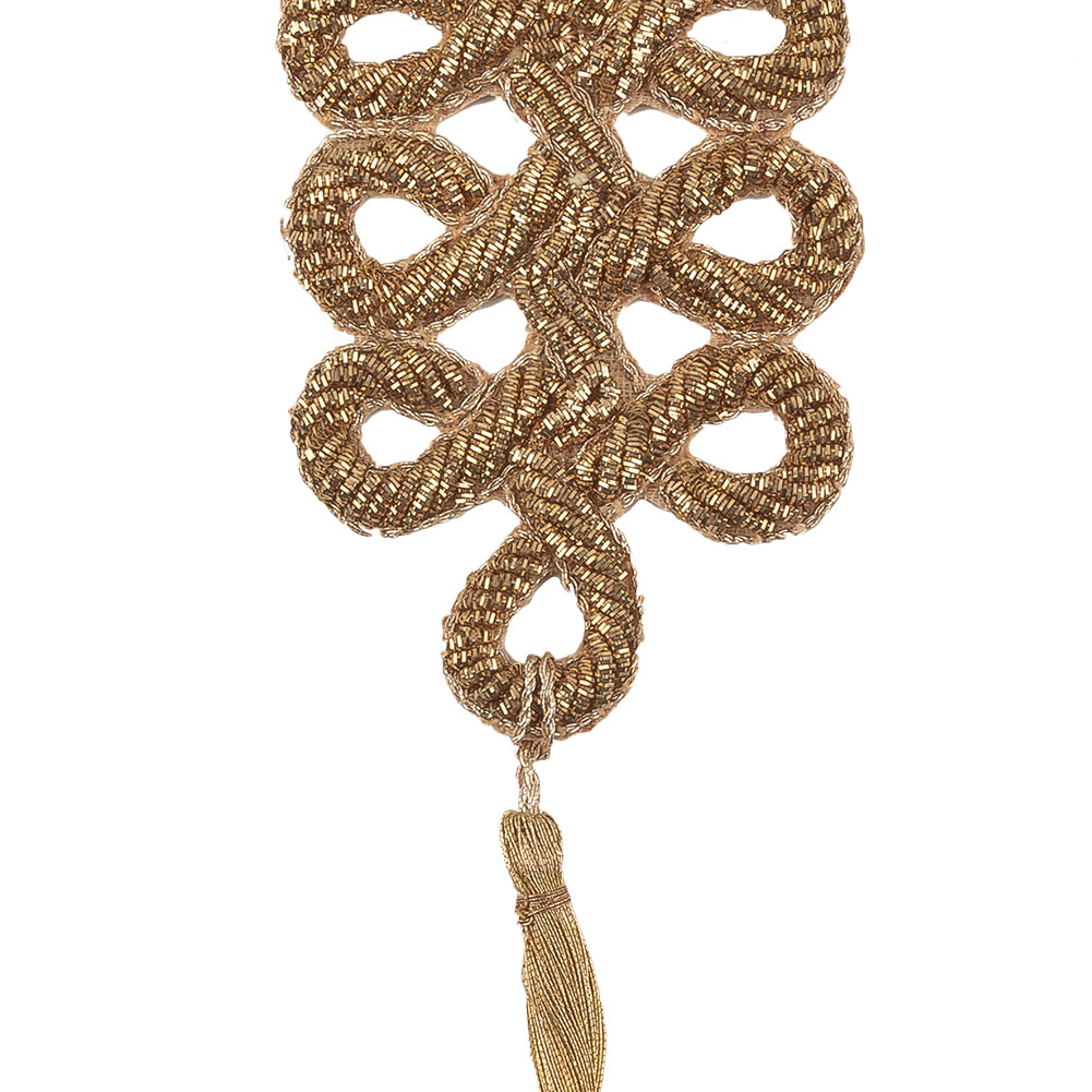 Vintage Gold Lurex Bullion Stitch Knot Applique with Tassel - 5.75