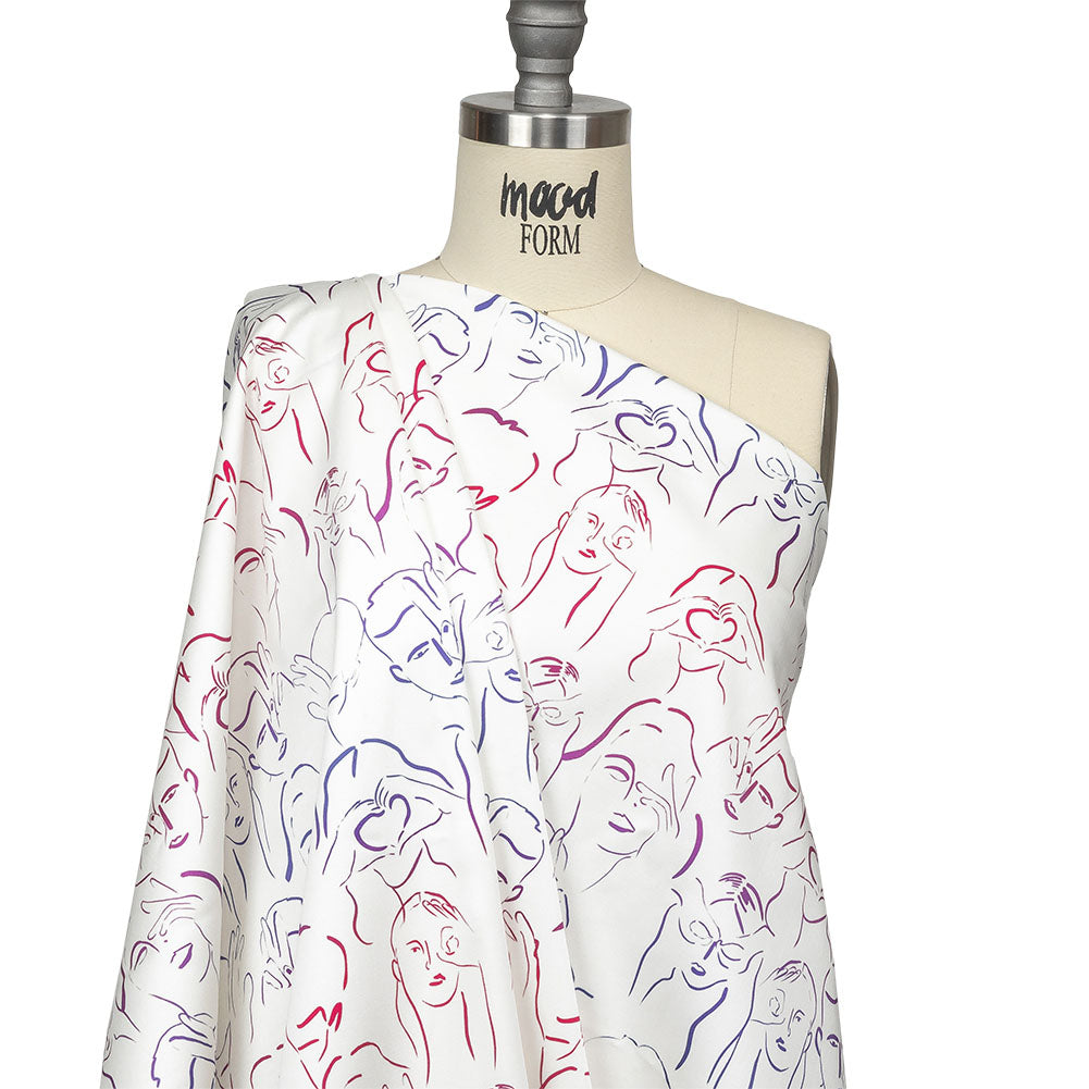 Stretch Cotton Sateen - Purple, Pink and Blue Faces and Hands - Language of Love Print - Mood Exclusive Pride Collection - Joann Fabrics