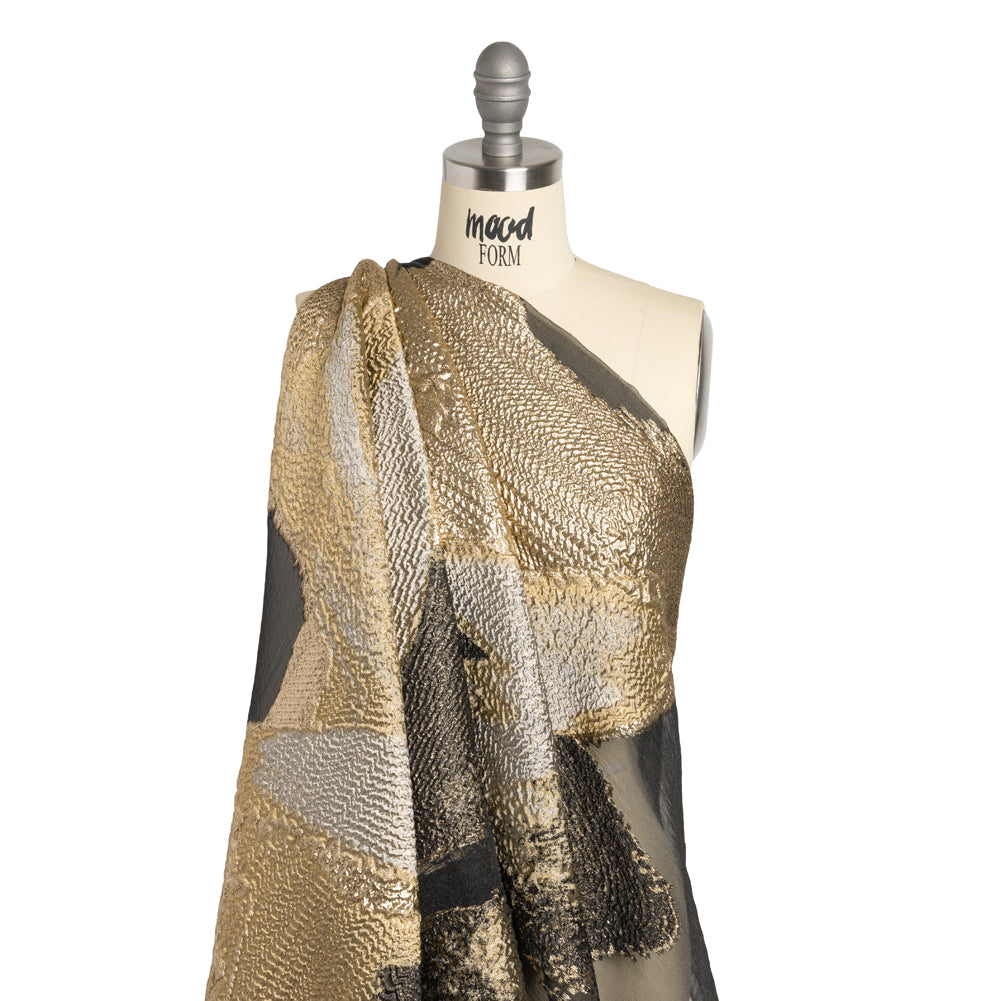 Metallic Luxury Burnout Brocade Panel - Gold and Black Ikat Butterfly Wings - Joann Fabrics