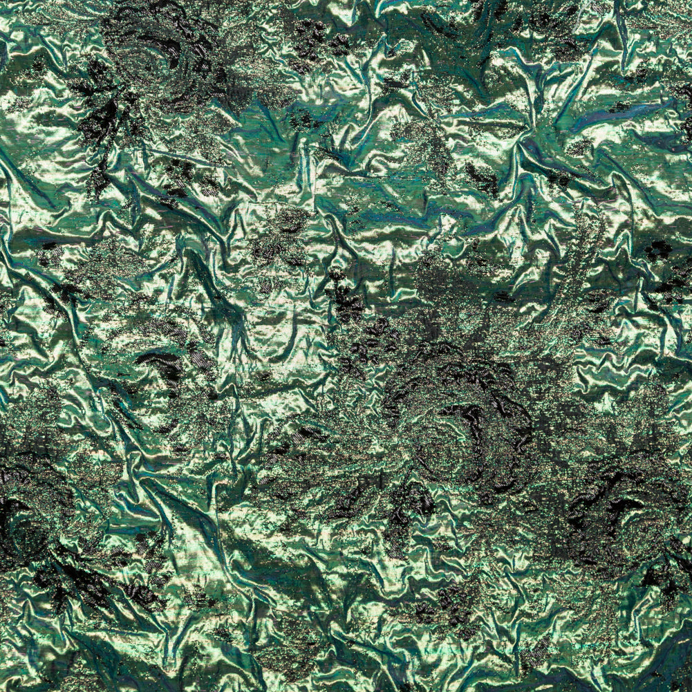 Metallic Verdant Green and Black Floral Luxury Double Layer Organza Brocade - Joann Fabrics
