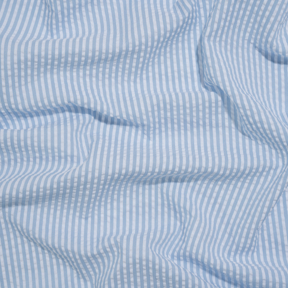 Polyester and Cotton Seersucker - Light Blue and White Candy Stripes - Wylie Collection - Joann Fabrics
