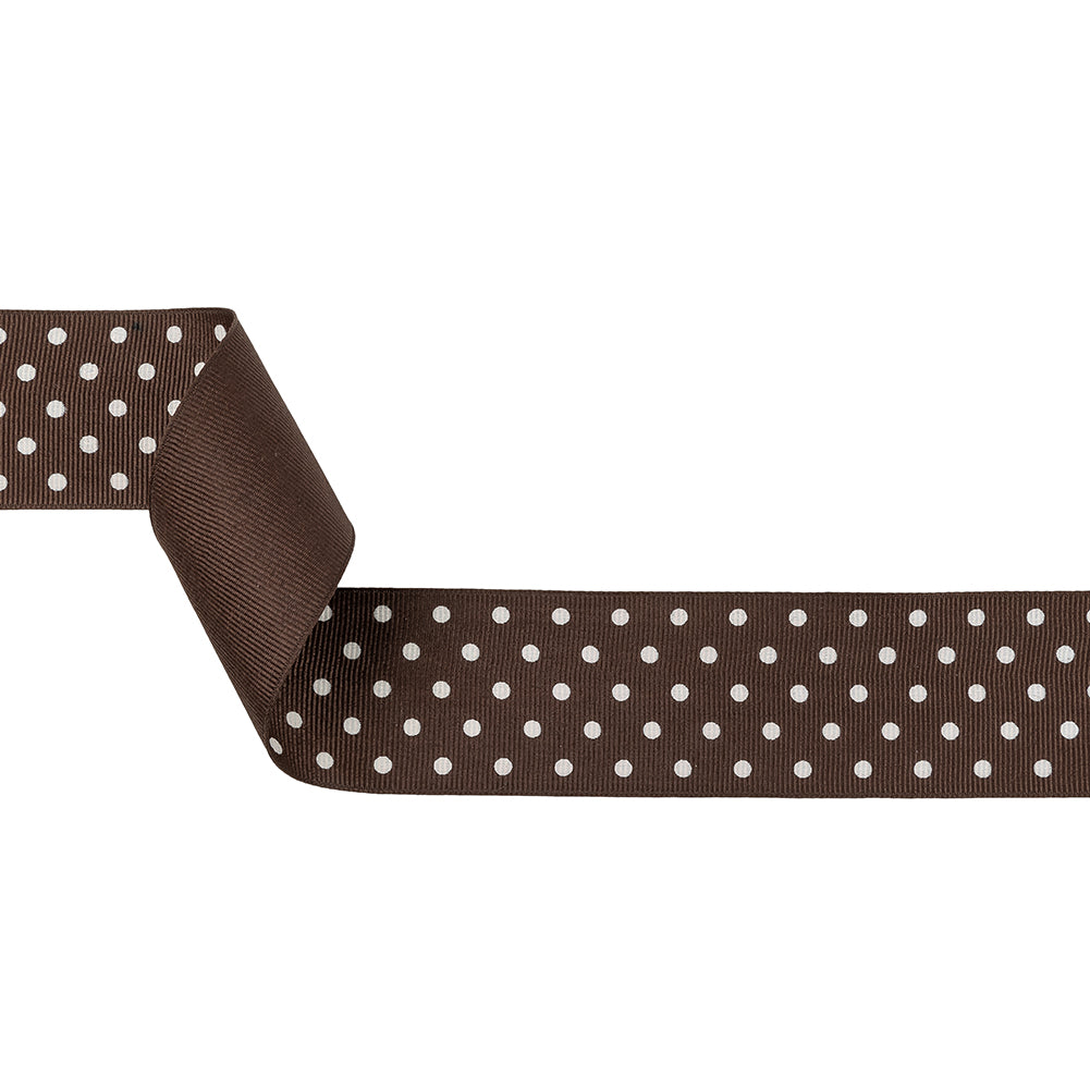 Chestnut and White Polka Dots Grosgrain Ribbon - 1.625