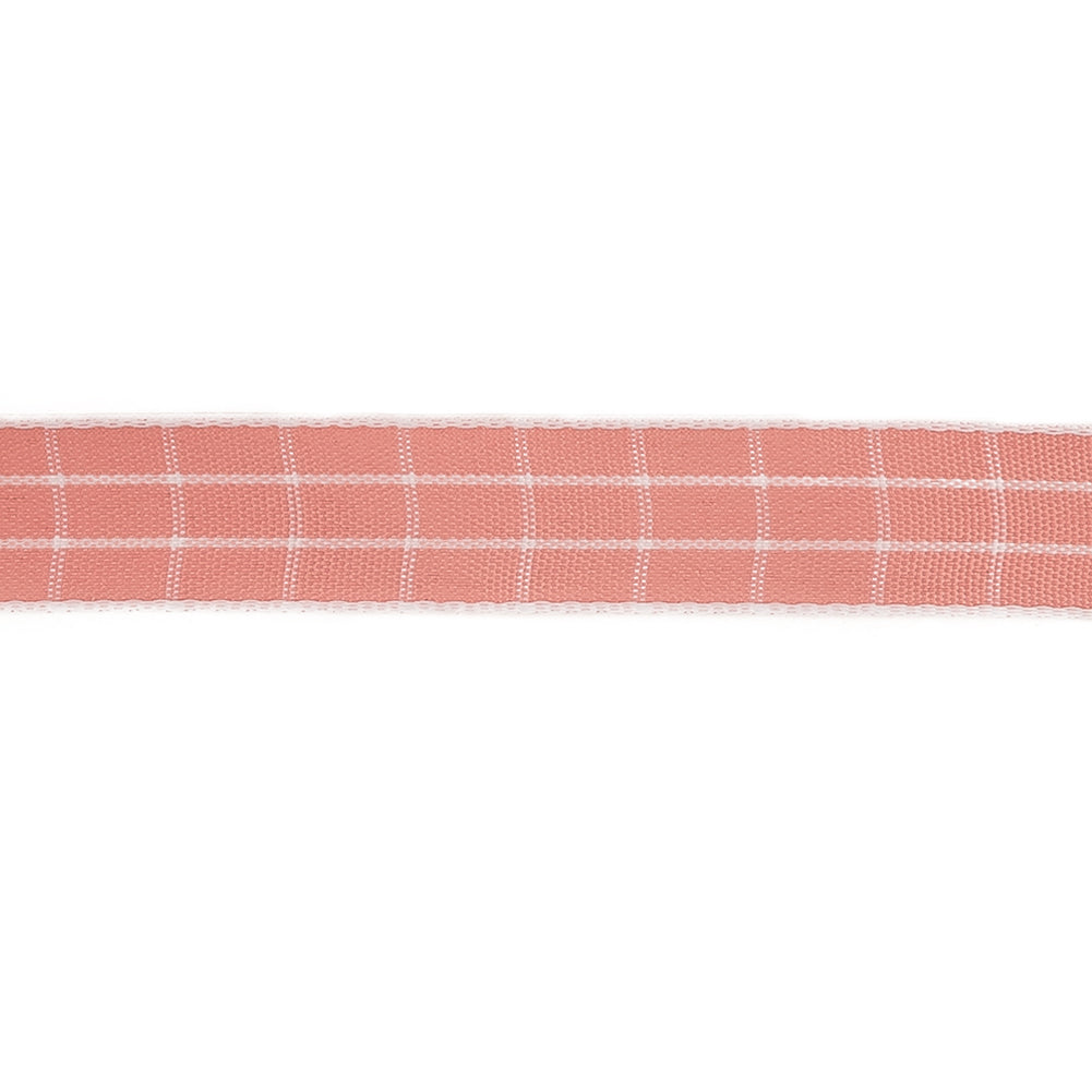 Pink Icing and White Windowpane Check Woven Ribbon - 0.625
