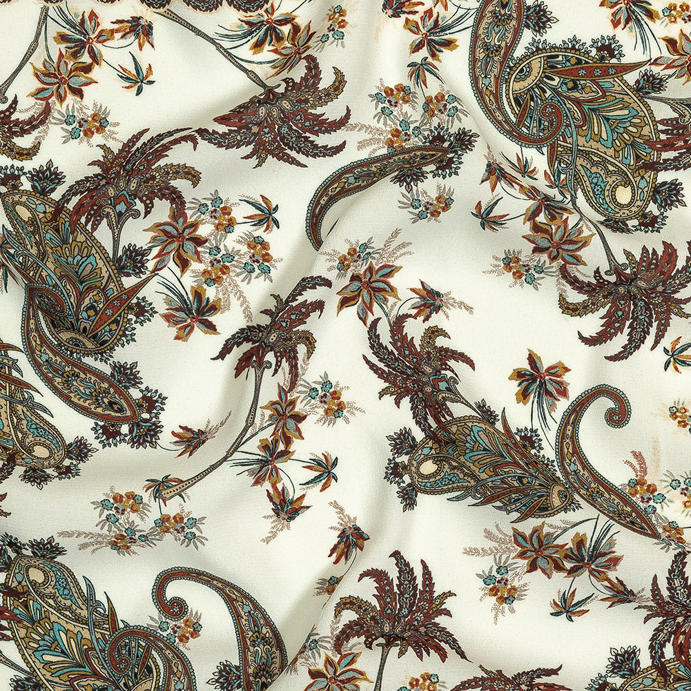 Sustainable Viscose Crepe Panel - Teal and Burgundy Paisley Decorative Squares - Mood Exclusive Destination Dubai - Joann Fabrics