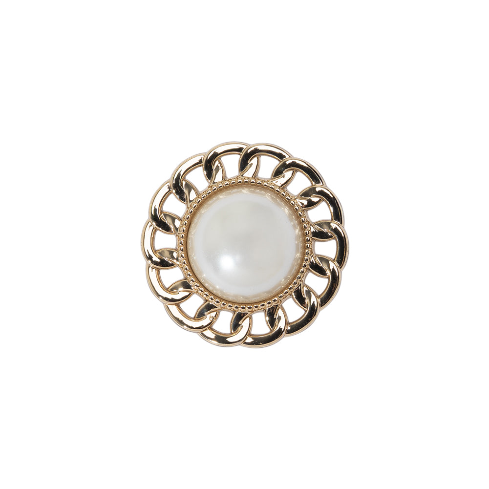 Chain Petal Floral Shank Back Button with Pearl Center - 28L/18mm - Gold and White - Joann Fabrics