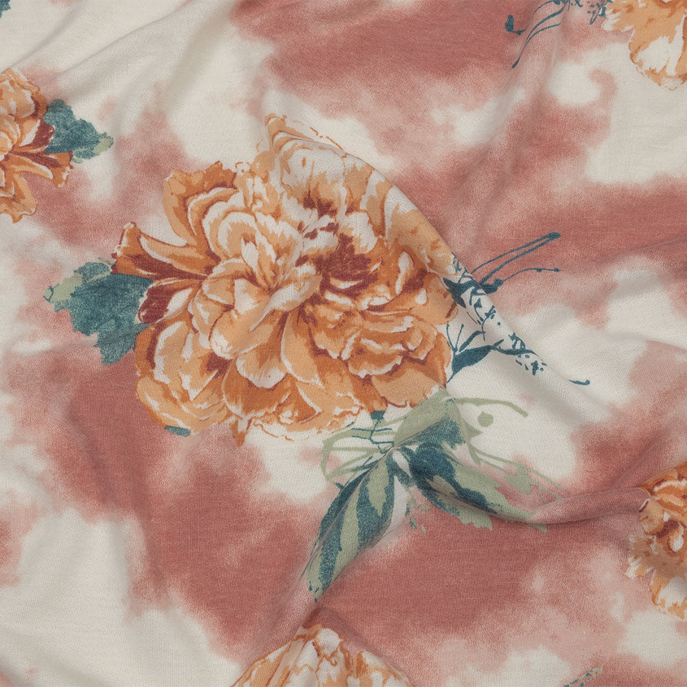 Pink, Orange and Sage Roses and Tie Dye Stretch Polyester and Rayon French Terry - Joann Fabrics
