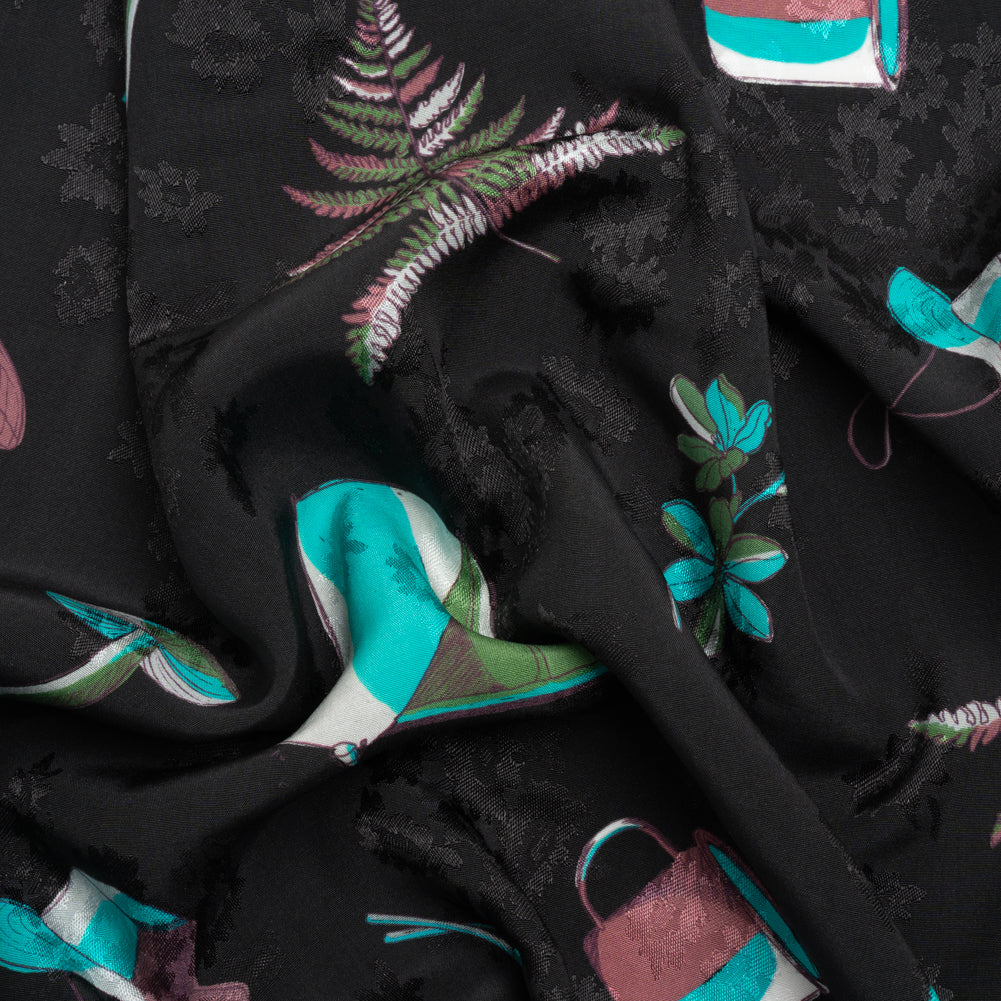 Floral Viscose Jacquard Print - Black, Blue and Red Camping Icons - Mood Exclusive Friend of Fern - Joann Fabrics